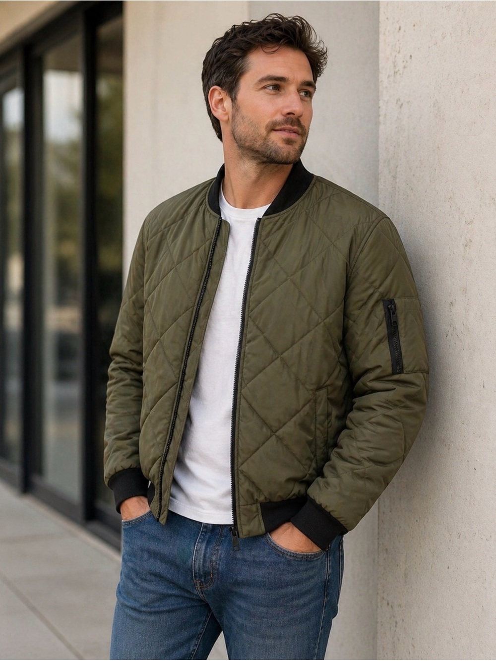 Jacket Men's Olive Green Black Quilted Bomber. NWT.